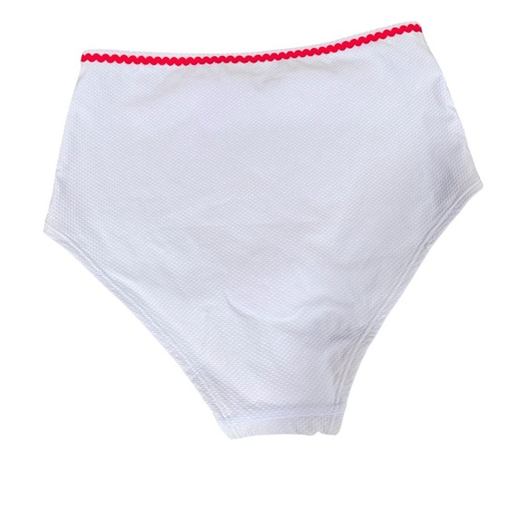 J.Crew periwinkle highrise full coverage swim bottom Rick Rack Trim red trim XXS - Picture 3 of 9